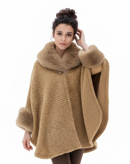 Signature Faux-Fur Trim Cape Poncho