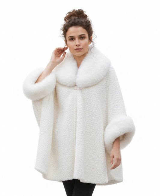 Signature Faux-Fur Trim Cape Poncho